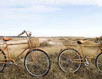 cute bikes with baskets in the sand
