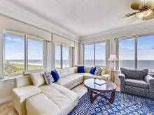 The living room of a vacation rental on the beach on Hilton Head Island