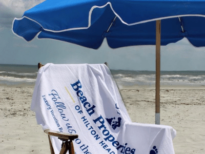 beach properties umbrella chair and towel